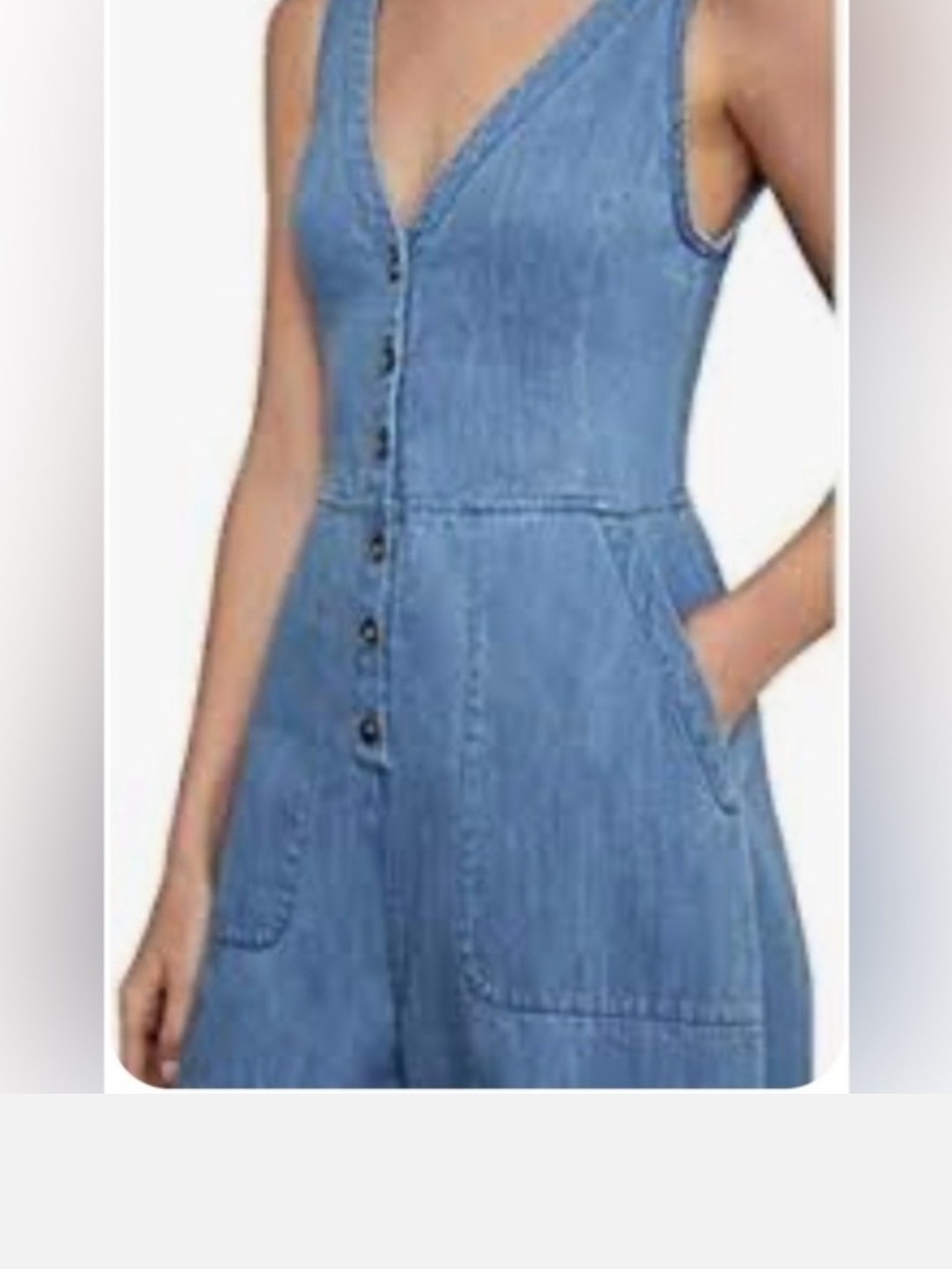 BCBGMaxAzria Light Blue Denim Button-Front Wide Leg Jumpsuit - Picture 2 of 6